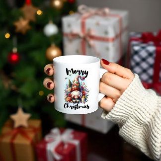 Solitary Christmas Gnome with Floral Crown Candle Mug