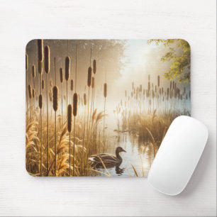 Solitary Duck In Golden Morning Mist Mouse Pad