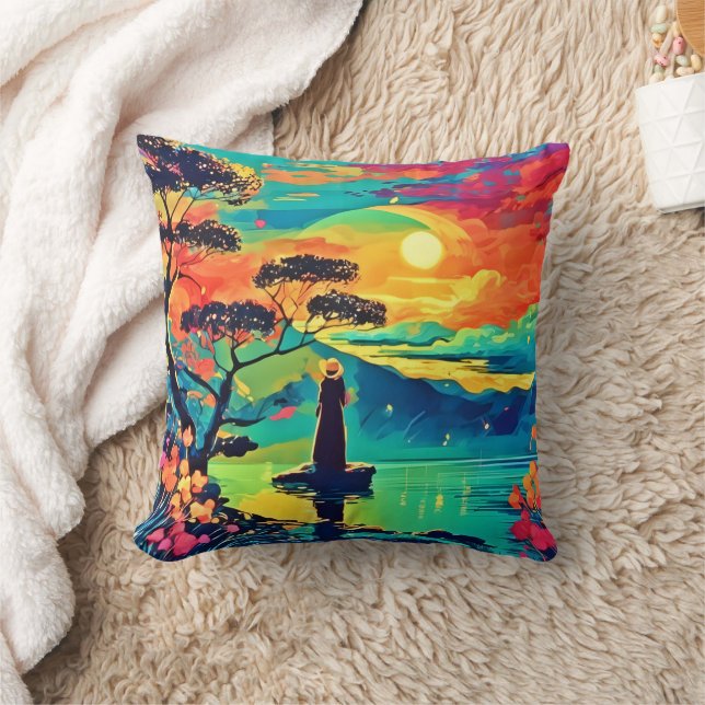 Solitary Figure at Sunset Cushion (Blanket)