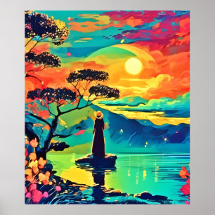 Solitary Figure at Sunset Poster