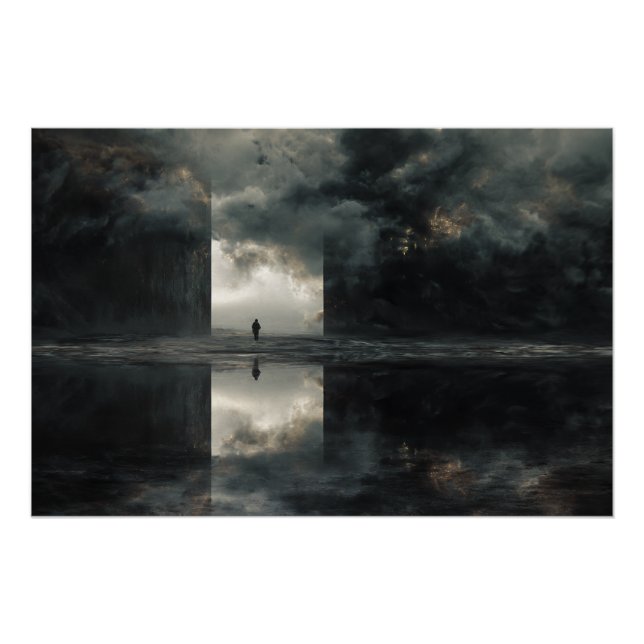 Solitary Figure Storm Cloud Mirror Abyss Poster (Front)
