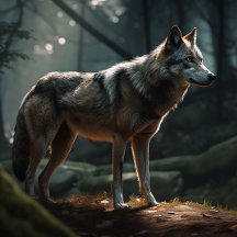 Solitary Lone Wolf in Dark Forest Jigsaw Puzzle