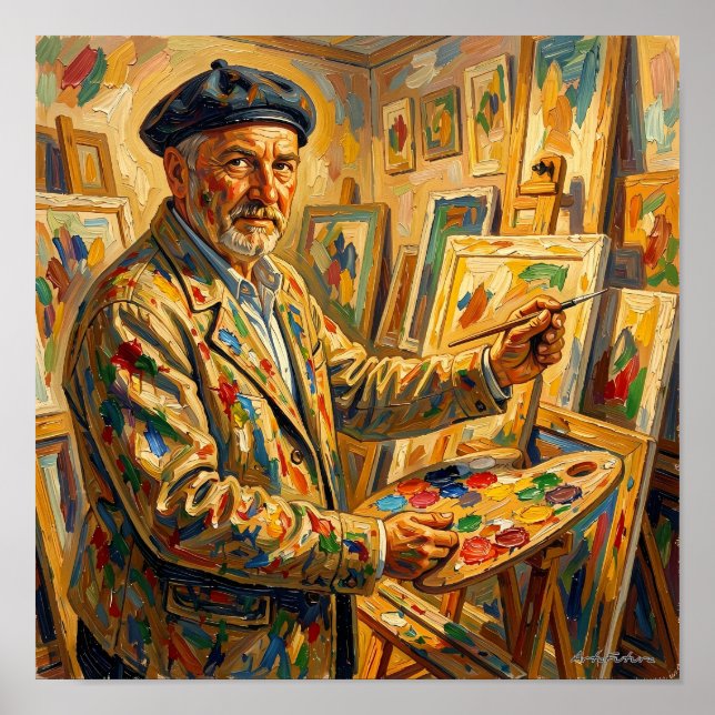 Solitary Painter in a Golden Studio Poster (Front)