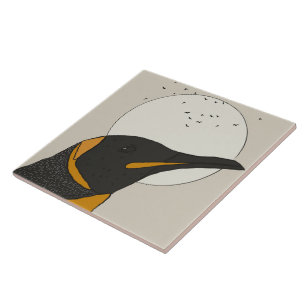 Solitary Penguin Under the Moon Ceramic Tile