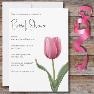 Solitary Pink Tulip Bridal Shower Invitation