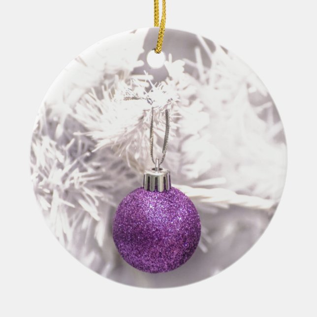 Solitary Purple Christmas Ball Ceramic Tree Decoration (Front)