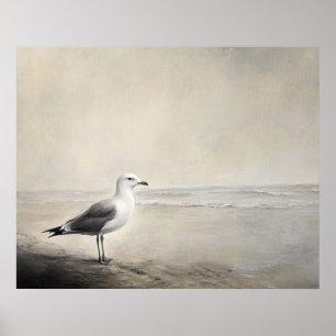 Solitary Seagull by the Shore Poster