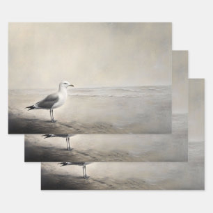 Solitary Seagull by the Shore Wrapping Paper Sheet