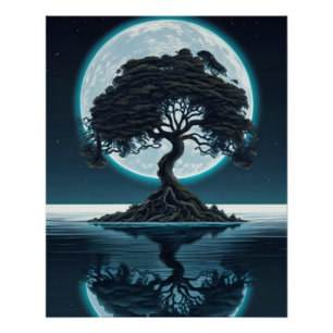 Solitary Sentinel: A Tree Embraces the Ocean Poster