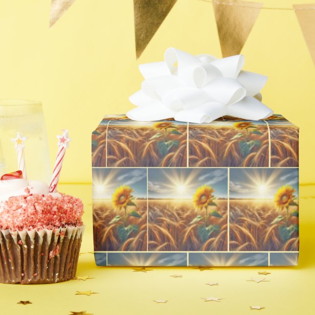 Solitary Sunflower In Wheat Field  Wrapping Paper (Birthday Party)