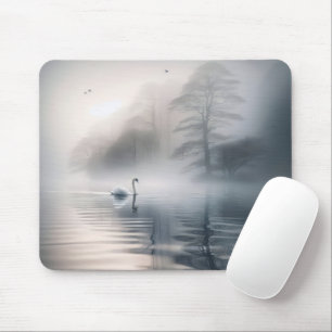 Solitary Swan On Misty Morning Lake Mouse Pad