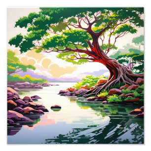 Solitary Tree by the River Photo Print