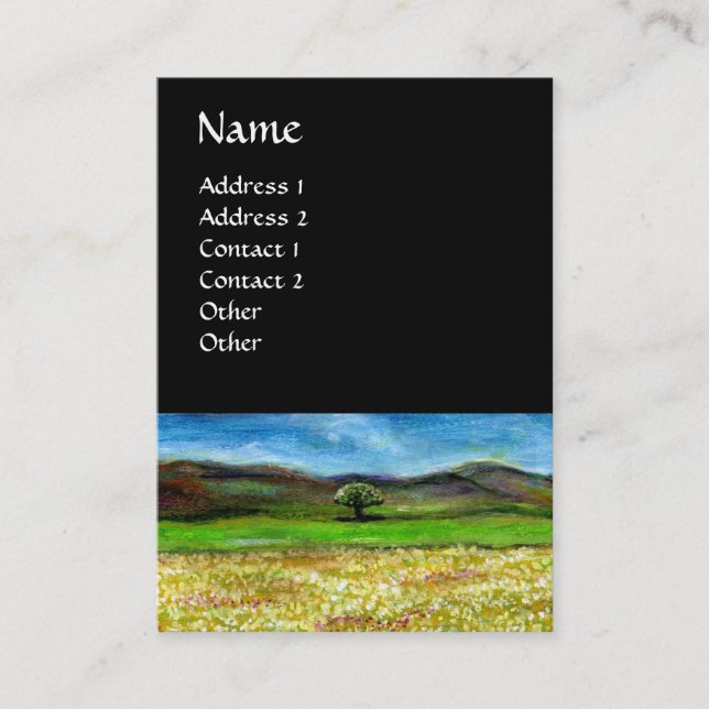 SOLITARY TREE IN THE YELLOW FLOWER FIELD,TUSCANY BUSINESS CARD (Front)