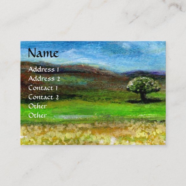 SOLITARY TREE IN THE YELLOW FLOWER FIELD,TUSCANY BUSINESS CARD (Front)