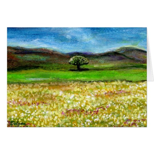 SOLITARY TREE IN THE YELLOW FLOWER FIELD,TUSCANY CARD