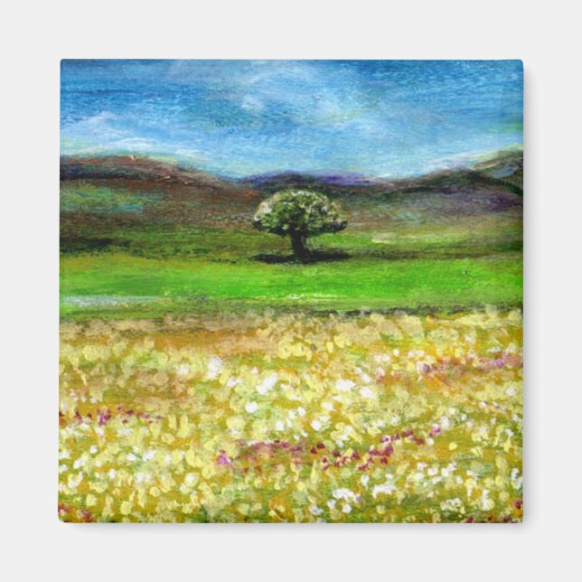 SOLITARY TREE IN THE YELLOW FLOWER FIELD,TUSCANY MAGNET (Front)