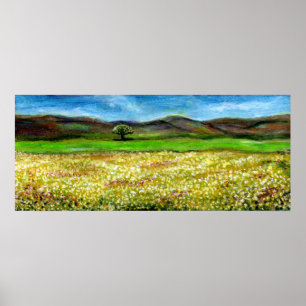 SOLITARY TREE IN THE YELLOW FLOWER FIELD,TUSCANY POSTER