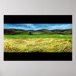 SOLITARY TREE IN THE YELLOW FLOWER FIELD,TUSCANY POSTER