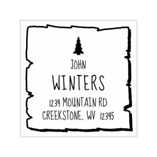 Solitary Woodland Pine Tree Return Address Self-inking Stamp
