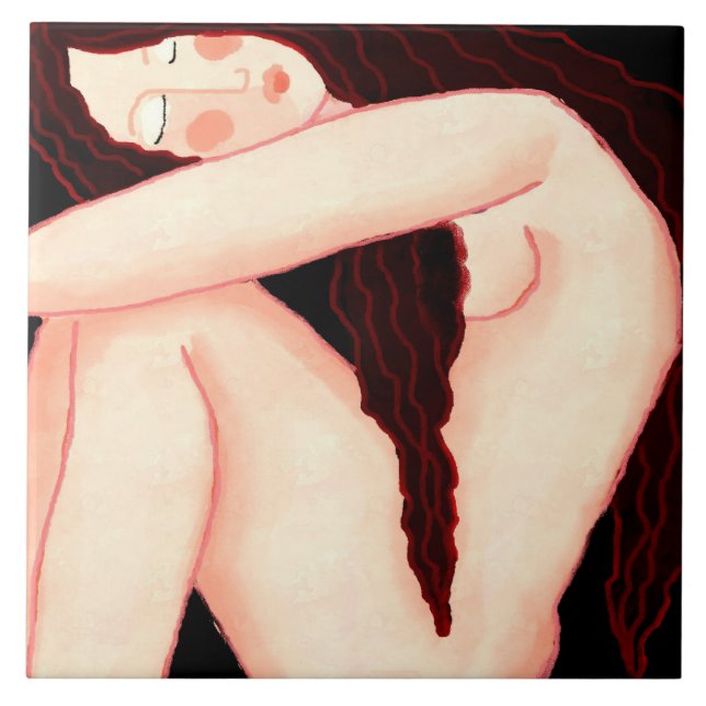 Solitude Abstract Digital Portrait of a Woman Ceramic Tile (Front)