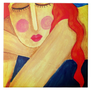 Solitude Abstract Portrait of a Woman Ceramic Tile
