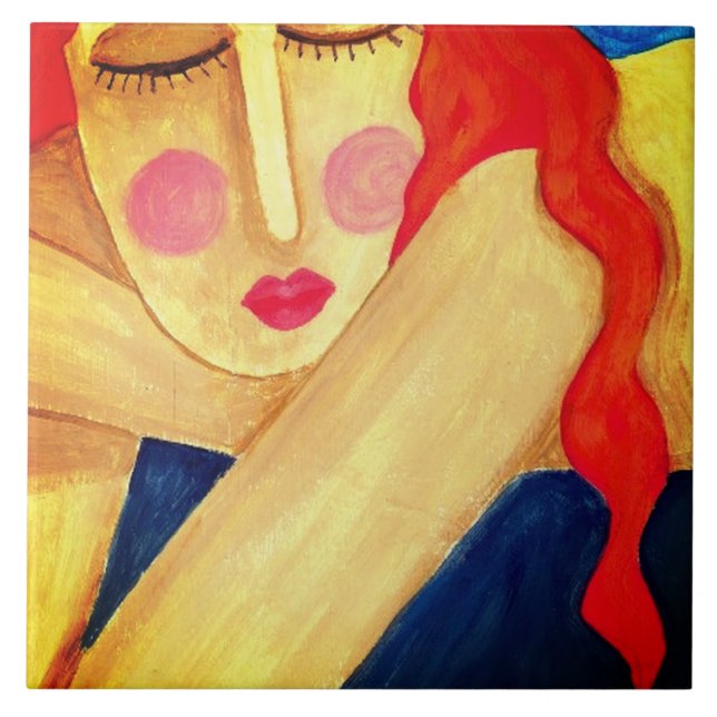 Solitude Abstract Portrait of a Woman Ceramic Tile (Front)