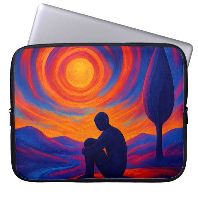 Solitude Under the Sun Abstract Blue and Orange Laptop Sleeve (Front)