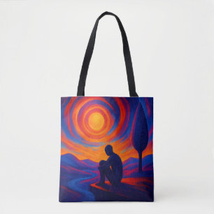 Solitude Under the Sun Abstract Blue, Fire Orange Tote Bag