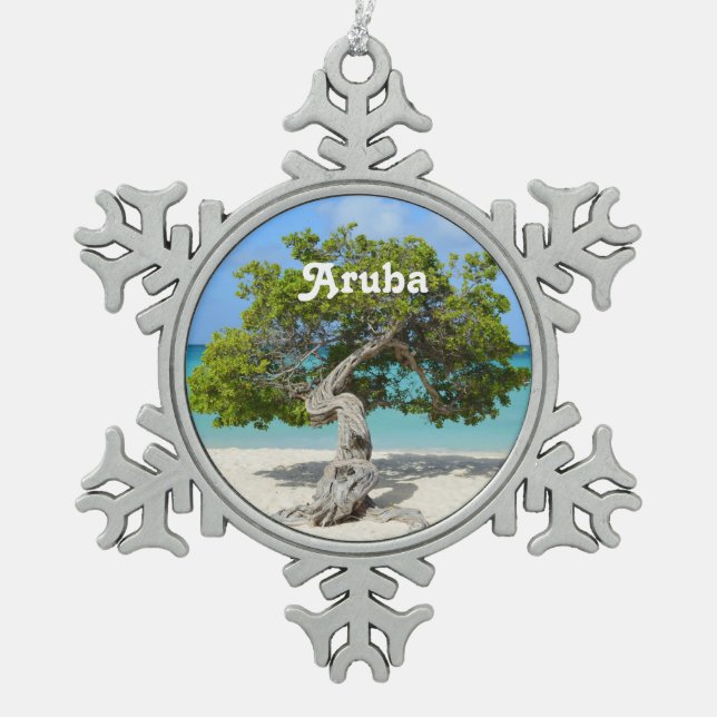 Solo Divi Divi Tree in Aruba Snowflake Pewter Christmas Ornament (Front)