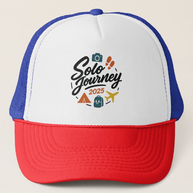 Solo Journey 2025 Adventure Logo Trucker Hat (Front)
