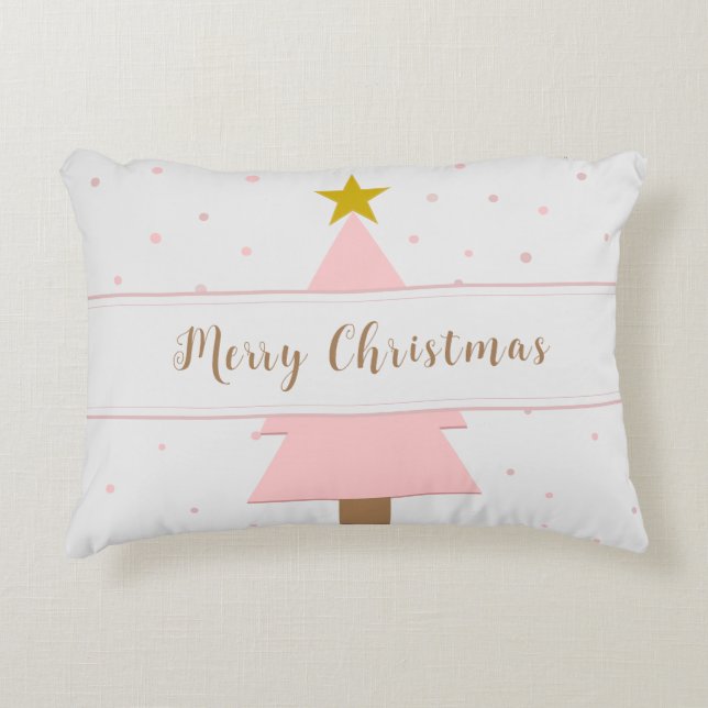 Solo Pink Christmas Tree and Golden Star Decorative Cushion (Front)