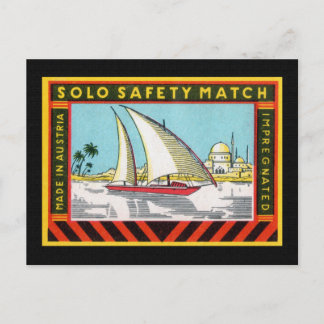 Solo Sailing Ship Match Label Postcard