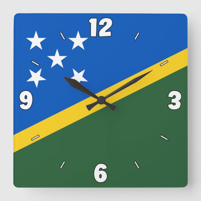 Solomon Islands Flag Blue Green Yellow Numbers Square Wall Clock (Front)