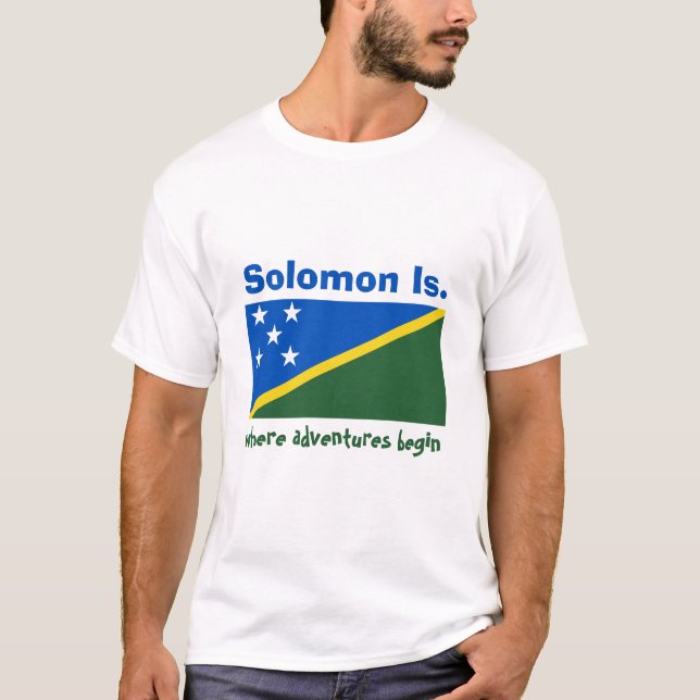 Solomon Islands Flag + Map + Text T-Shirt (Front)
