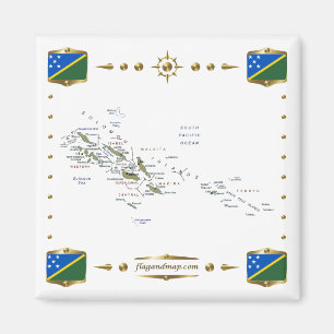 Solomon Islands Map + Flags Magnet
