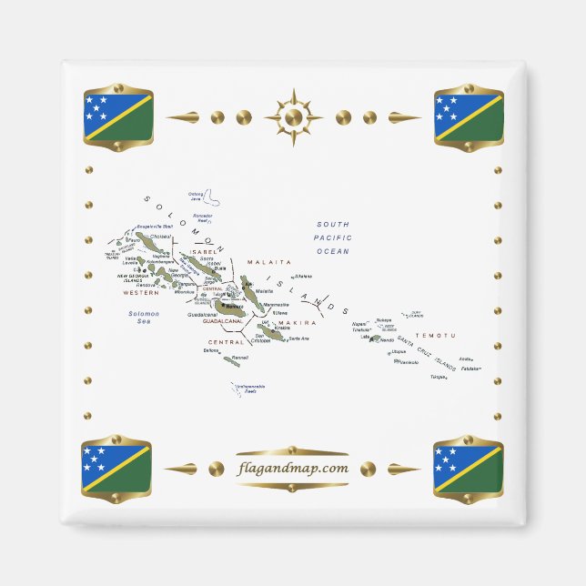 Solomon Islands Map + Flags Magnet (Front)