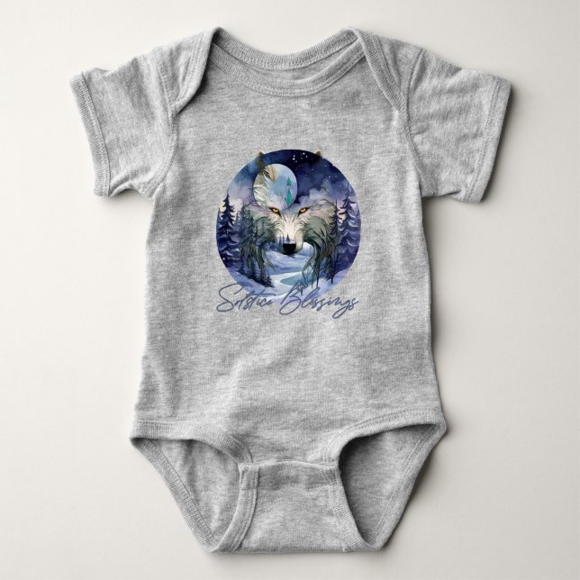 Solstice Blessings Winter Wolf Moonlight Woods Baby Bodysuit (Front)