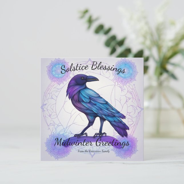Solstice Crow Serenade Personalized Midwinter Flat Card (Standing Front)