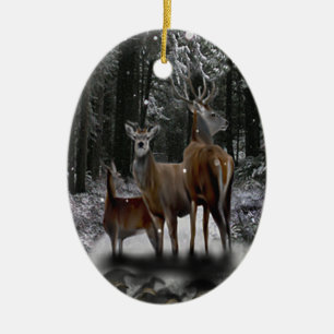 Solstice Deer Family Ceramic Ornament