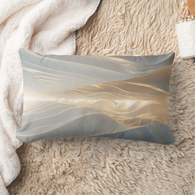 Solstice Echo – Luminous Gold Wave Abstract Throw  Lumbar Cushion (Blanket)