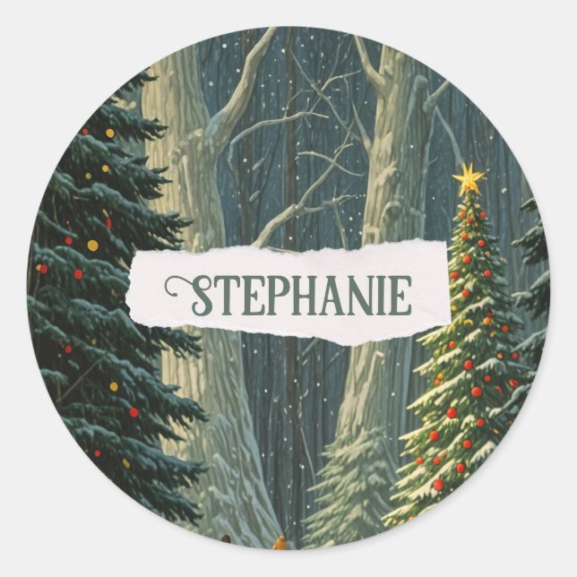 Solstice Spruce Personalized Christmas  Classic Round Sticker (Front)