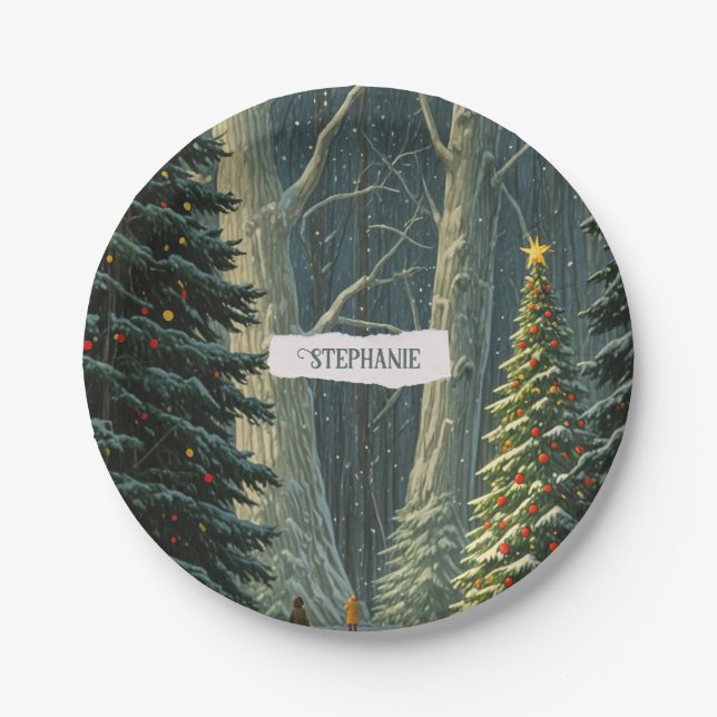 Solstice Spruce Personalized Christmas  Paper Plate (Front)