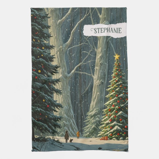 Solstice Spruce Personalized Christmas  Tea Towel (Vertical)