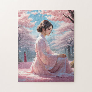 Solving Cherry Petals Sakura   Kawaii Asian Women Jigsaw Puzzle