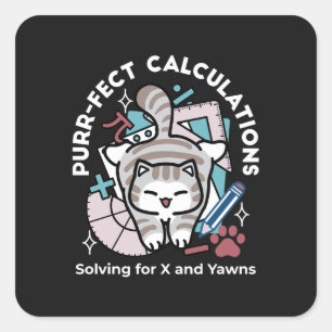 Solving for X and Yawns – Cute Tabby Cat Math Pun Square Sticker