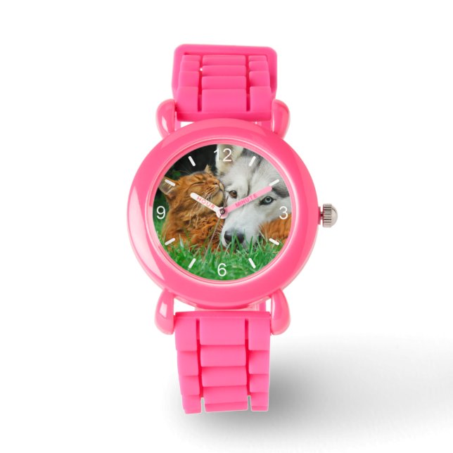 Somali Cat Siberian Husky Cute Friends  dial-plate Watch (Front)
