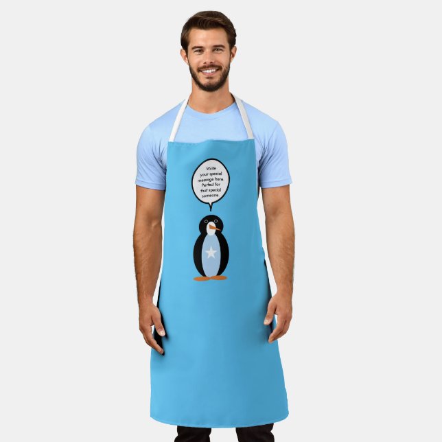 Somali Talking Ms. Penguin Personalised Apron (Worn)