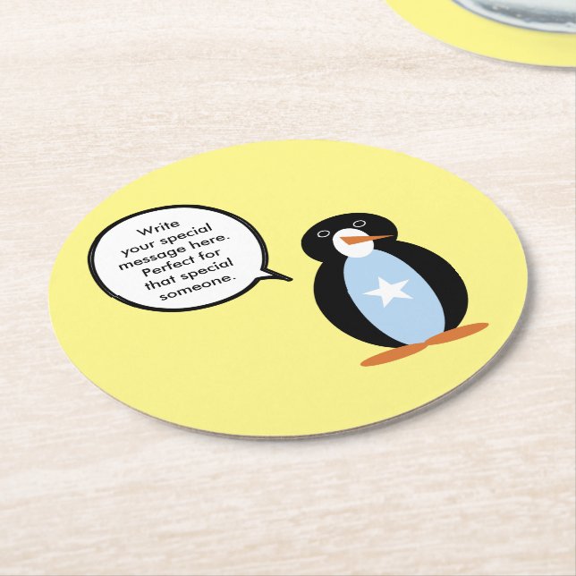Somali Talking Ms. Penguin Personalised Round Paper Coaster (Angled)