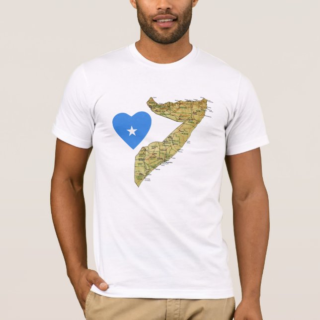 Somalia Flag Heart and Map T-Shirt (Front)