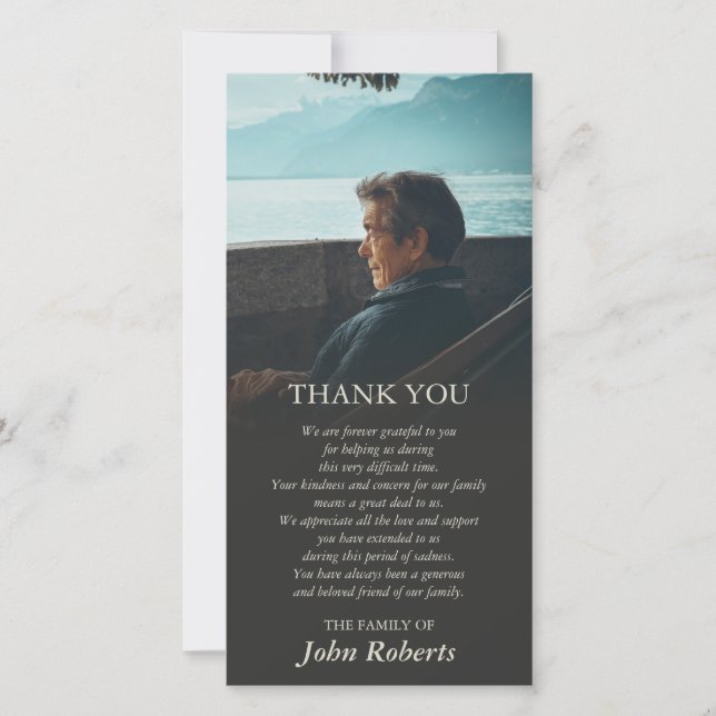 Sombre Gradient Photo Memorial Service Thank You Card (Front)